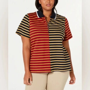 Tommy Hilfiger Plus Size Mixed-Stripe Zip Polo Shirt Size 3X